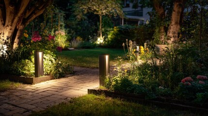 Obraz premium garden at night with warm lighting