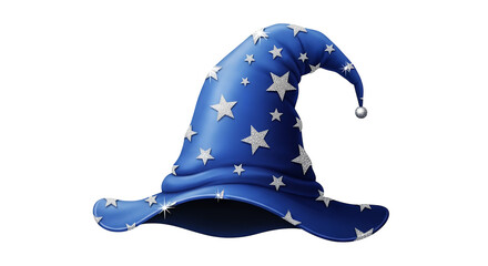 Naklejka premium magic wizard hat isolated on transparent background with stars on blue fabric