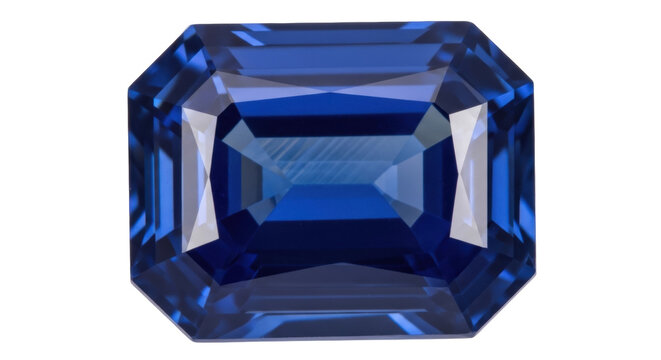 Royal blue sapphire gemstone isolated PNG, octagon emerald cut precious stone for jewelry design and luxury branding on transparent background
