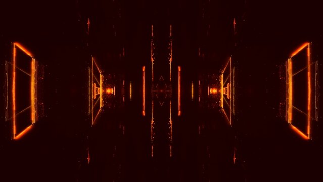 Futuristischer digitaler Raum - orange leuchtende Rechtecke in dynamischer Perspektive, virtuelle Realit&auml;t, unendliche M&ouml;glichkeiten, Zukunftsvision, Technologie, Vernetzung, Sci-Fiction, Forschung
