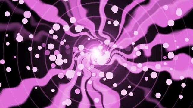 Abstract vortex concentric rings swirling ribbons and scattering light particles background animation