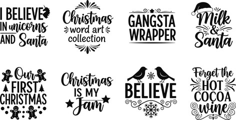Christmas word art designs, festive typography icons, holiday decoration illustration, seasonal quotes artwork, playful winter phrases, creative Christmas graphic collection © Ali