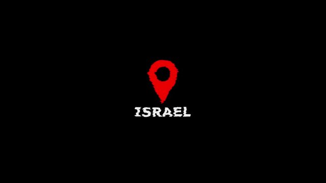 Location marker with Israel text on black background map pointer