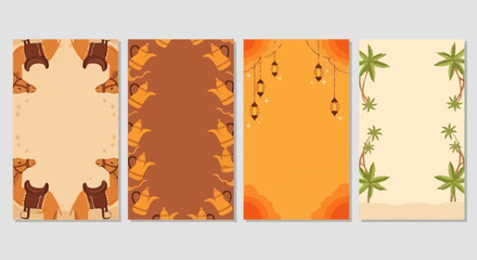 Middle Eastern Desert Scene Frames: Camels, Dallah, Lanterns, Palms © AR99