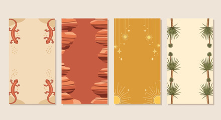 Desert Vibes: Four Vertical Frames with Southwestern Motifs © AR99