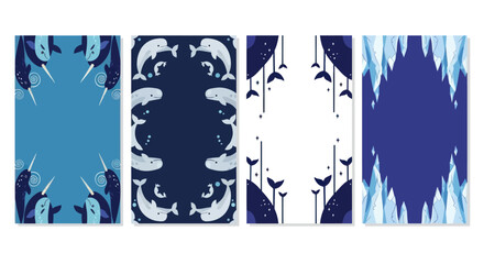 Whimsical Narwhal and Whale Tail Frames - Blue Ocean Art © AR99