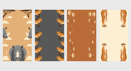 African Safari Animal Borders - Rhinos, Hyenas, Meerkats, Tribal Motifs © AR99