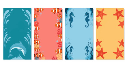 Ocean Life Vertical Banners: Dolphin, Clownfish, Seahorse, Starfish © AR99