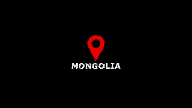 Mongolia Location Map Marker Red Pin on Black Background