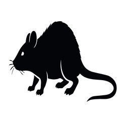 Obraz premium Black silhouette illustration of mouse or rat side profile with rounded body pointed nose whiskers large ears and long thin tail