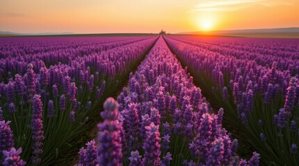 Fototapeta premium Lavender Field With Blooming Purple Flowers