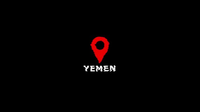 Location marker with Yemen text on black background map pointer pin location Yemen