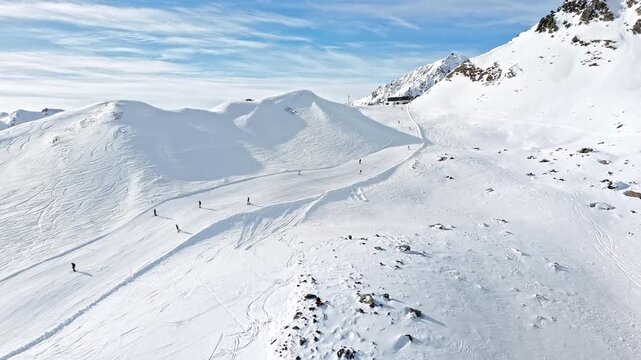 Winter slopes with hiking, skiing and snowboarding activities