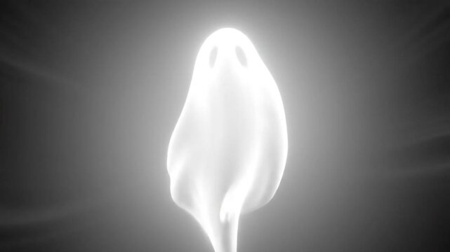 Spooky 3D Ghost Floating in Eerie White Light against Dark Background for Halloween or Horror Concepts