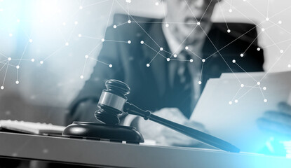 Lawyer reading legal document; light effect