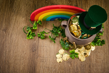 Obraz premium St. Patrick's day pot of gold rainbow concept
