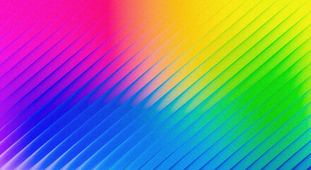 Obraz premium Grainy vibrant rainbow gradient spectrum with diagonal lines pattern creating dynamic multicolored striped background