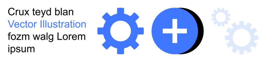 Obraz premium Technology, mechanics, innovation, system design, engineering, digital concepts. Blue gear and plus symbol with abstract components. Technology and mechanics concept