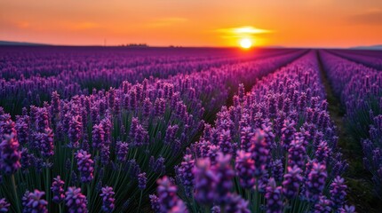 Fototapeta premium Lavender Flower Landscape With Calm Summer Atmosphere