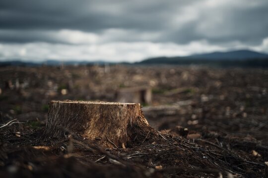 Sparse Landscape With Solitary Trunk. Void Of Vegetation With Lone Stump And Environmental Scars Visible