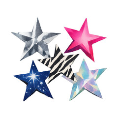 Obraz premium PNG Colorful stars with unique patterns.