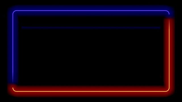 Glowing Neon Rectangle Frame Blue and Orange Loop with Alpha Channel. Abstract futuristic motion graphic featuring a seamless loop of a glowing neon rectangular frame with a transparent background.