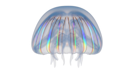 Translucent jellyfish PNG isolated on transparent background, marine life with iridescent colors and flowing tentacles © Iura