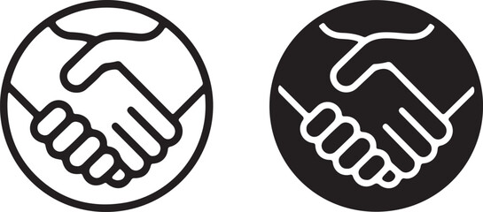 Fototapeta premium handshake partnership agreement icon set silhouette and outline circle vector illustration