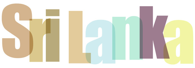 Sri Lanka text with overlapping colorful letters, modern typography design for travel, culture, or geographic themes on a white background © Stocker Man