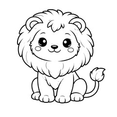Obraz premium Cute Baby Lion Cub Illustration - Kawaii Jungle King Character Art - Professional Minimalist Black and White Vector for Kids Coloring Books and Nursery Decor