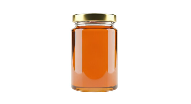 Jar of golden honey isolated PNG on transparent background, sweet natural food for healthy eating and cooking
