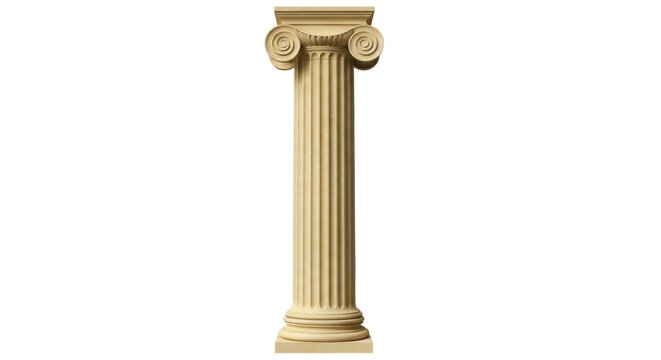 Elegant ionic column isolated PNG on transparent background, classical architecture element for design projects and historical presentations