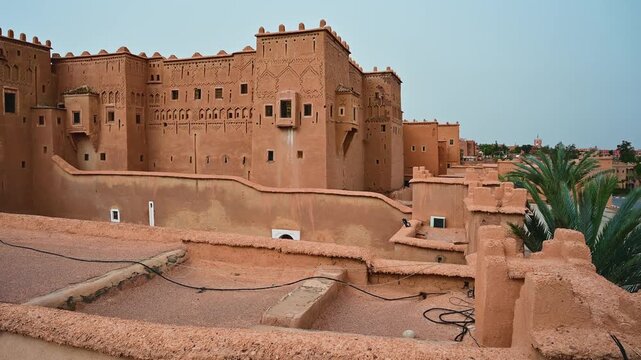 Traditional mudbrick kasbah architecture in Ouarzazate, Morocco