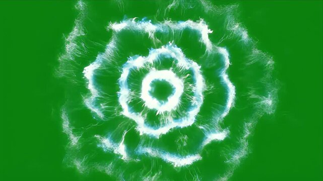 Abstract Blue White Energy Shockwave Echo Ring Expanding and Fading Seamlessly on Green Screen Background CGI Animation