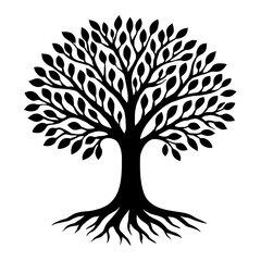 Fototapeta premium Tree of Life with Deep Roots Vector Icon - Minimalist Silhouette Design for Nature, Growth, Environmental Conservation, and Heritage Concepts Isolated on White