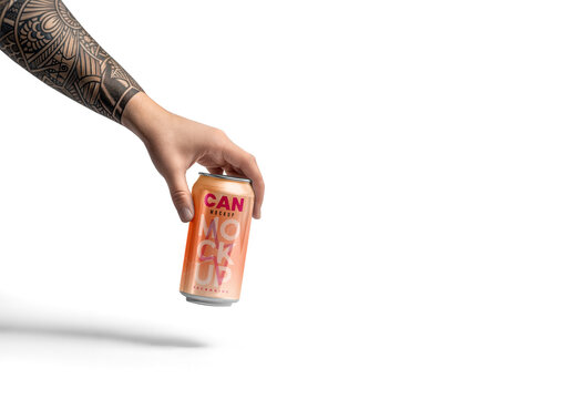 Man Holding a Aluminium Can Mockup