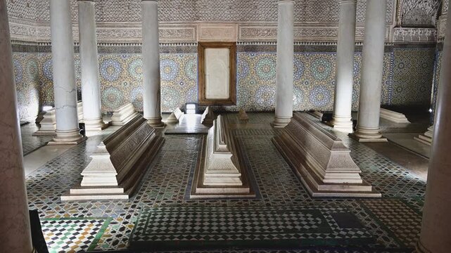 Decorative interior details of the Saadian Tombs in Marrakesh, Morocco