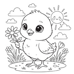 Fototapeta premium activity, baby chick, basket, black and white, bold lines, bunny, cartoon, chick, children, classroom, clipart, coloring book, coloring page, craft, cute, cute animals, doodle, easter, easter bunny, e