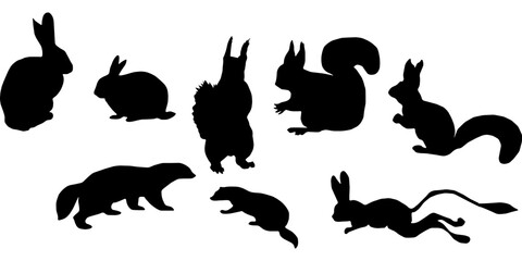 Hen or Chicken, rooster and chicks silhouette set. hen, rooster and chicks isolated farm animal silhouette icon vector collection. © alikhsan