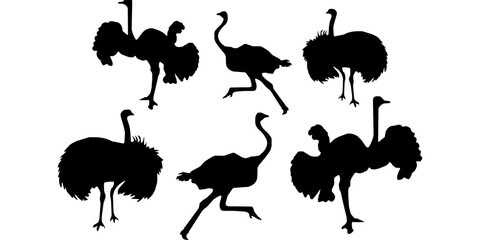 Hen or Chicken, rooster and chicks silhouette set. hen, rooster and chicks isolated farm animal silhouette icon vector collection.