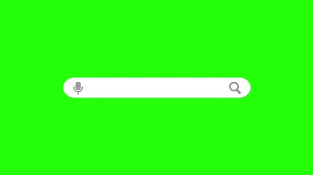 Simple search button browser bar animation with microphone and magnifying glass pops up on green screen.