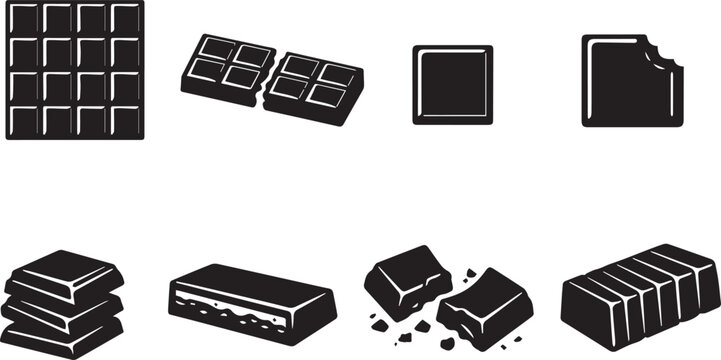 Chocolate Bar Silhouette Icon Set Block Piece Sweet Dessert Vector