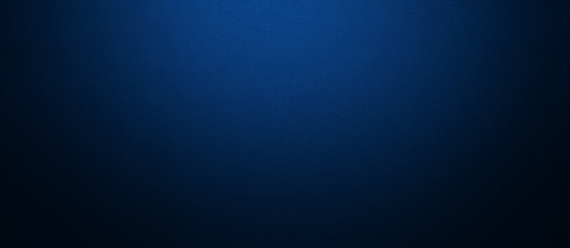 Deep navy blue gradient background with soft vignette and subtle light center. Dramatic backdrop for modern design, technology presentations, luxury branding, elegant wallpaper. Ombre, blur effect