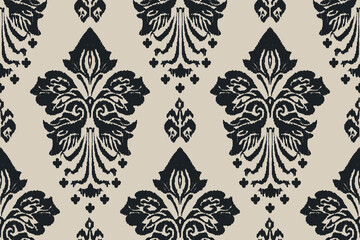 Modern Monochrome Boho Background.Seamless Ethnic Abstract Ikat Ornament.Bold Tribal Medallion Textile Design.Traditional Asian Ikat Textile Design.Seamless Geometric Folk Art Wallpaper.