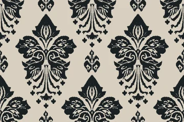 Canvas schilderij Boho stijl Modern Monochrome Boho Background.Seamless Ethnic Abstract Ikat Ornament.Bold Tribal Medallion Textile Design.Traditional Asian Ikat Textile Design.Seamless Geometric Folk Art Wallpaper.  © supachai