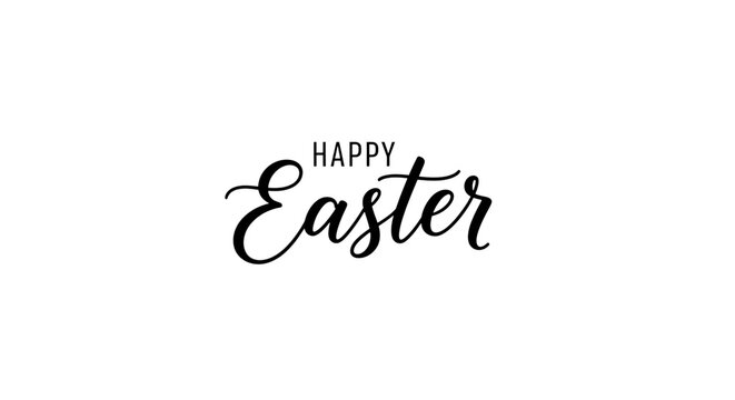 Happy easter text with cursive typography in silver and white colors isolated on a transparent background