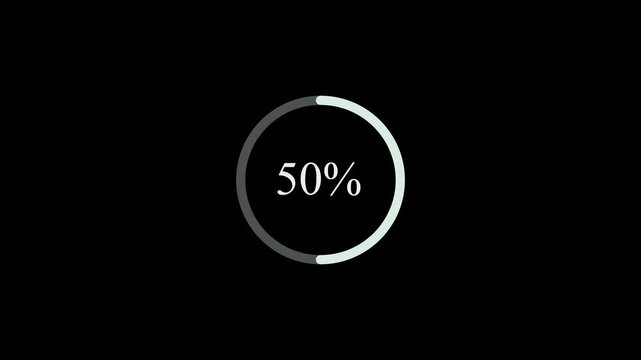 100 percent loading circle with text on black progress indicator