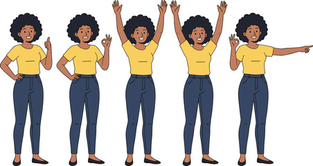 Casual man character vector illustration with multiple poses, gestures, thumbs up, OK sign, pointing, and expressive body language © Creative design