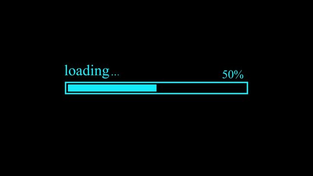Cyan loading bar at 100 percent on black background