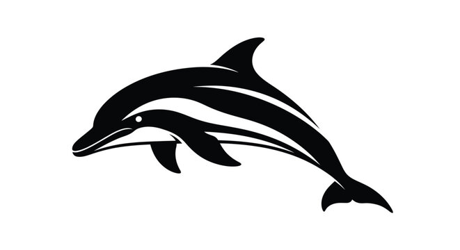 Black and white dolphin silhouette swimming left